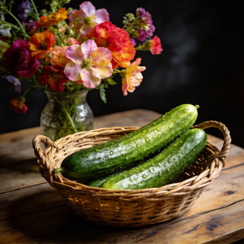 鲜嫩黄瓜与花束图片