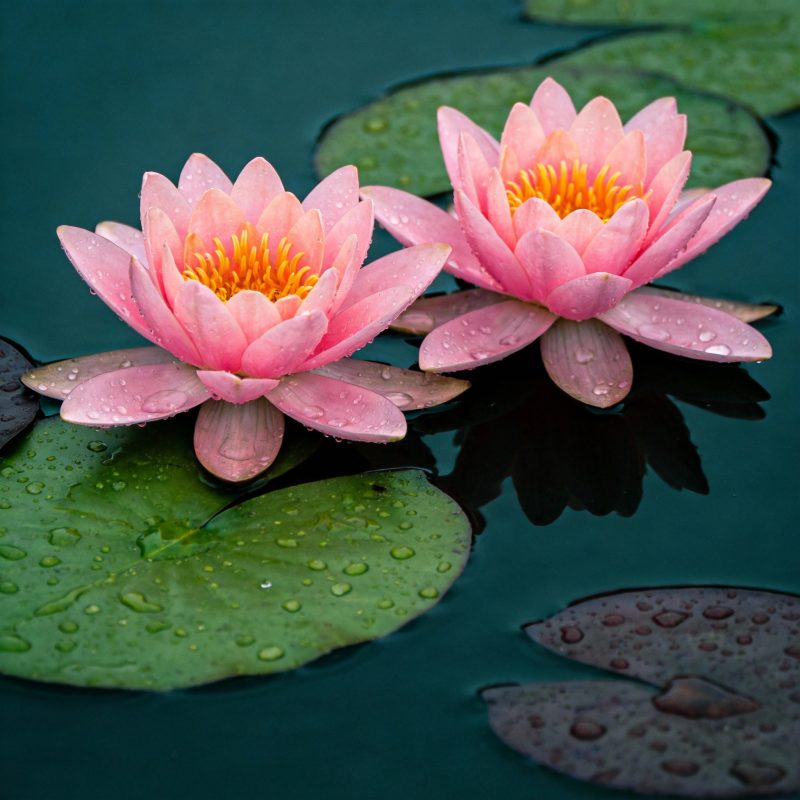 粉莲静绽水中央图片