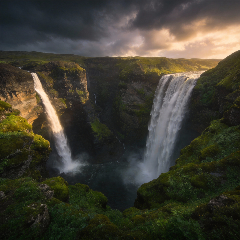 双瀑飞泻入深谷图片
