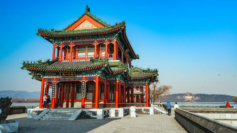 颐和园景明楼湖畔风光图片