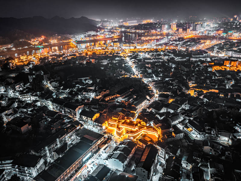 夜幕下的古城灯火  徽州图片