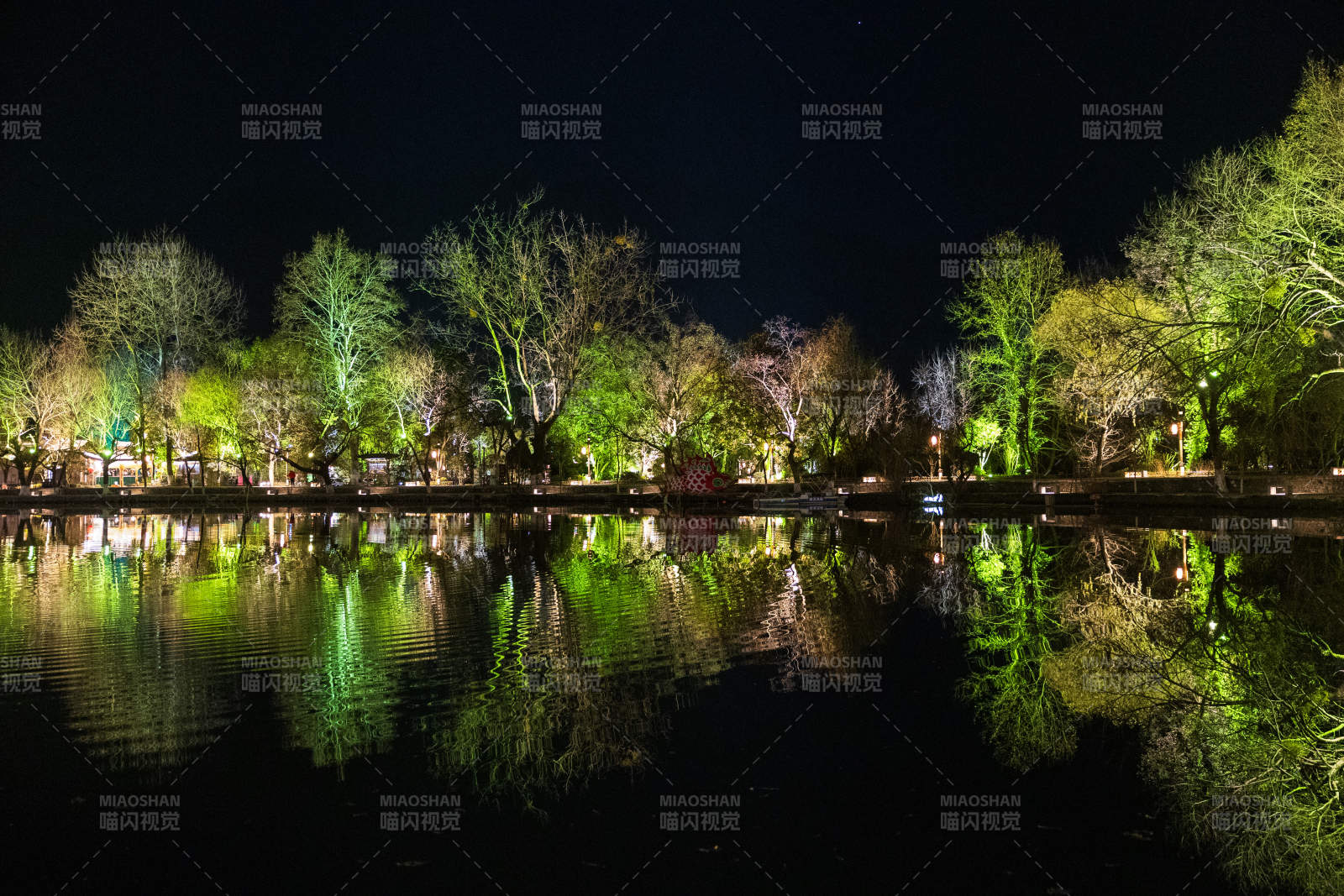 夜湖树影 古镇图片