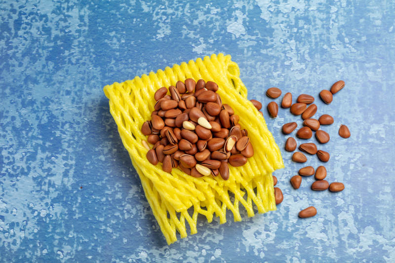 花生与黄色网袋图片