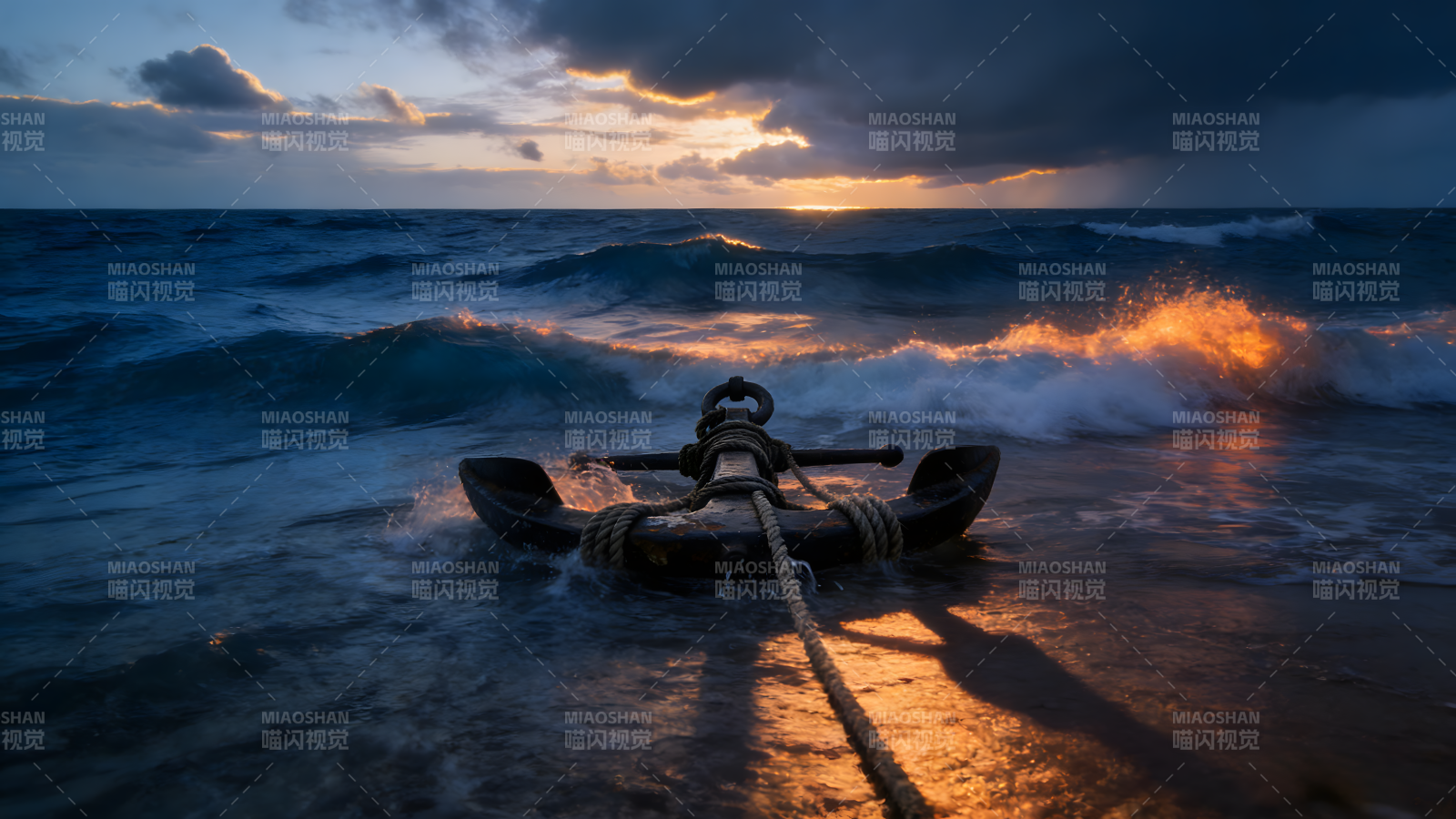 锚泊黄昏海图片