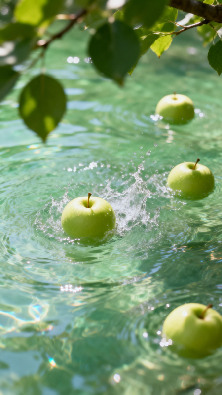 青苹果落水溅起涟漪图片