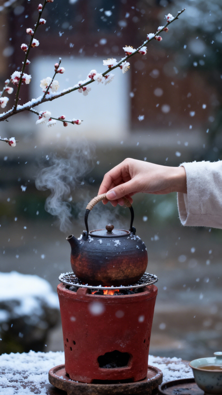 雪中煮茶图片