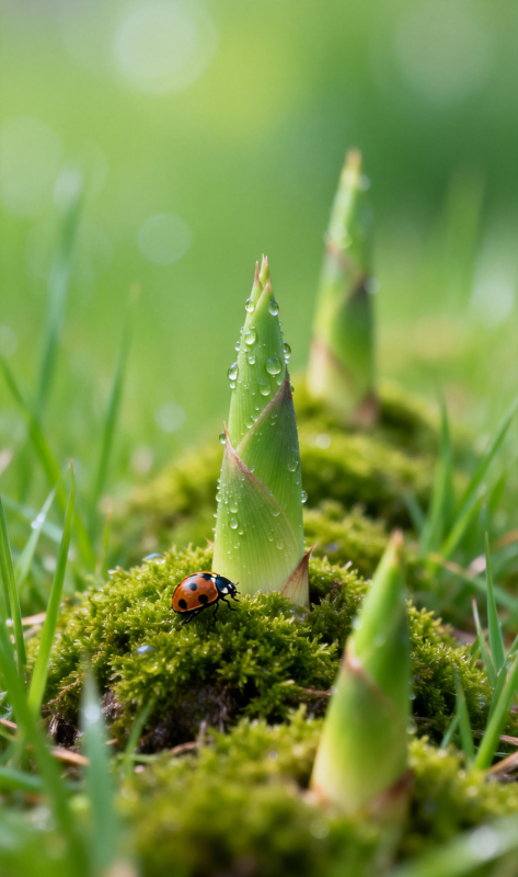 瓢虫与竹笋图片