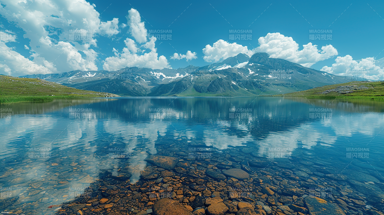 湖光山色映蓝天图片