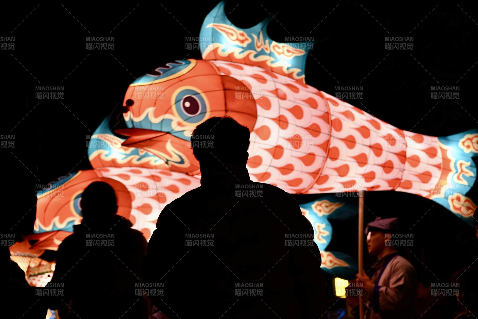 连心岛鱼灯夜游人影图片