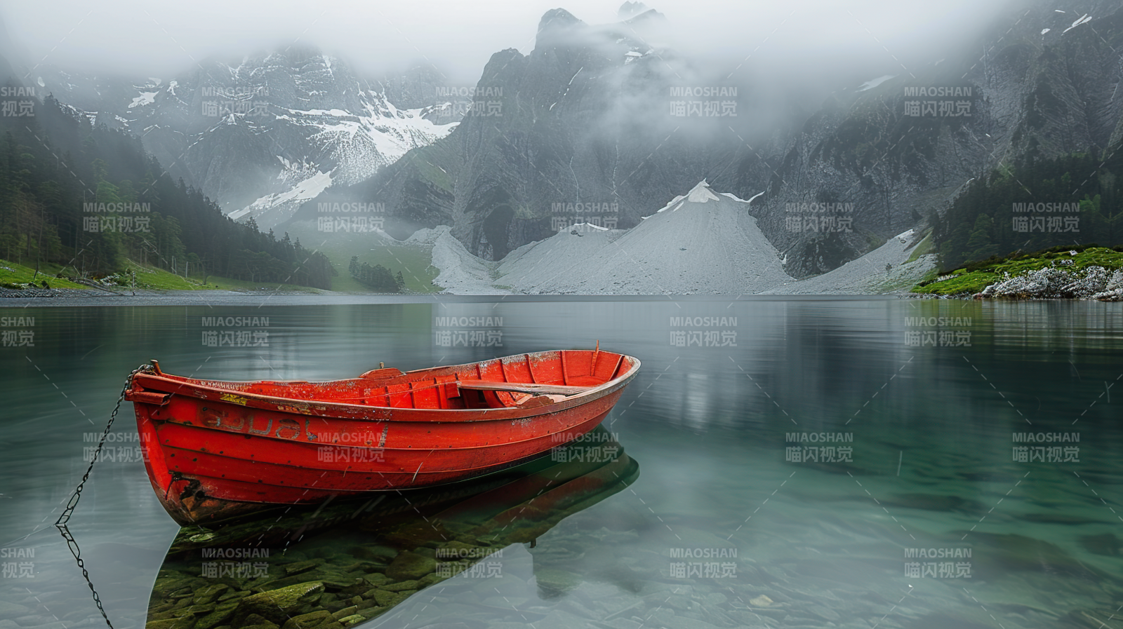 红舟静泊湖光山色图片