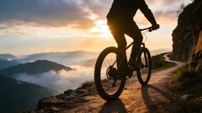 山巅骑行追日落图片