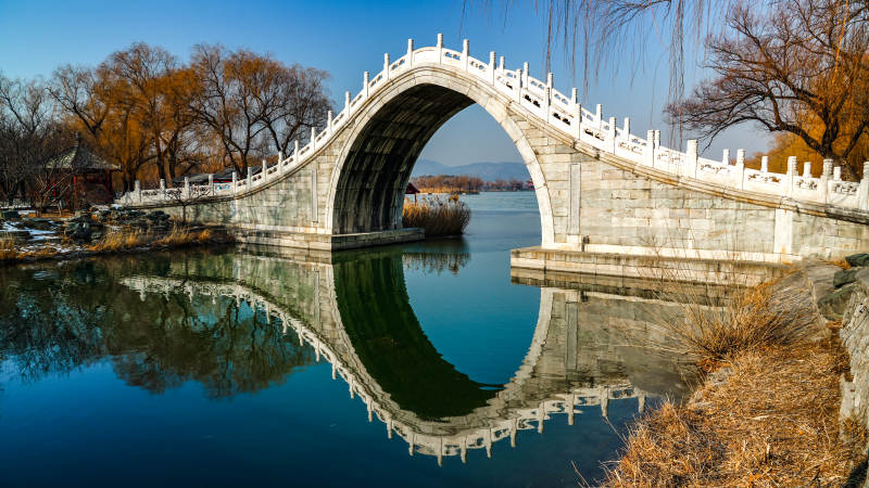 颐和园拱桥倒影如画图片