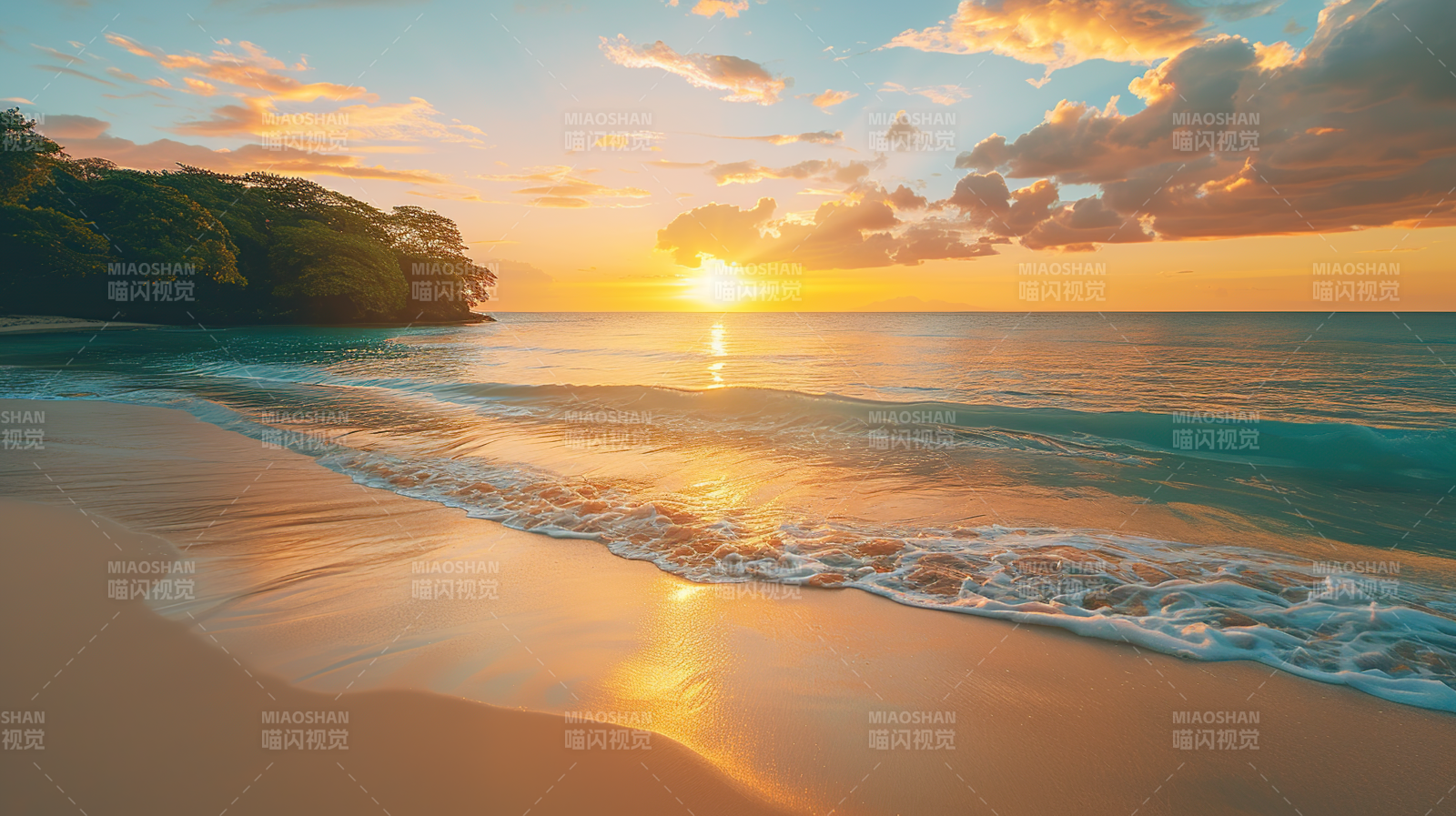 夕阳海滩美景图片