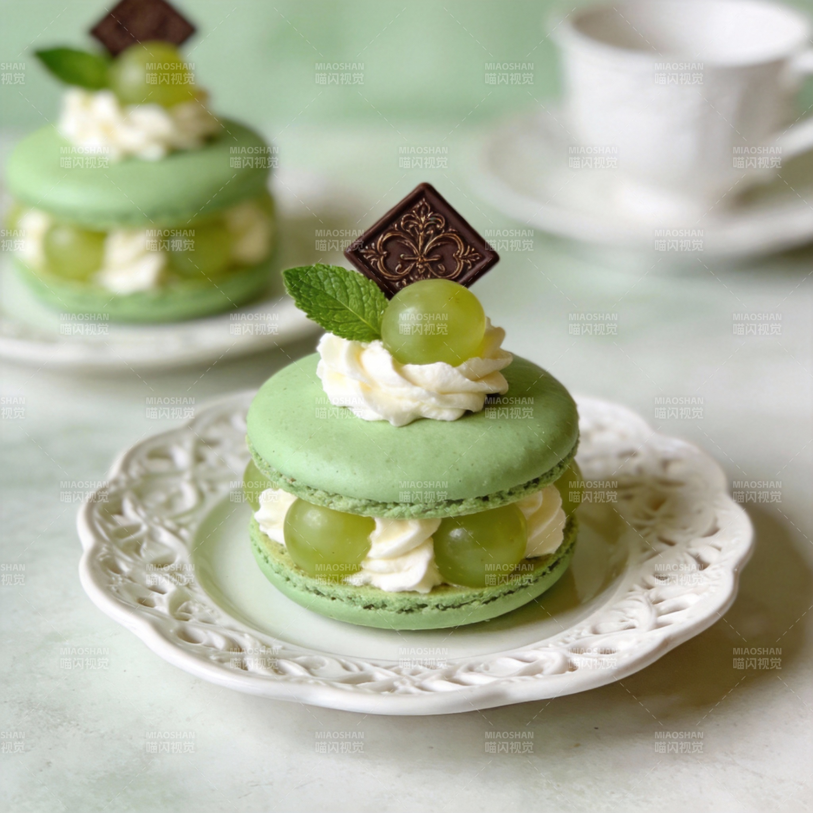 青提马卡龙甜点图片