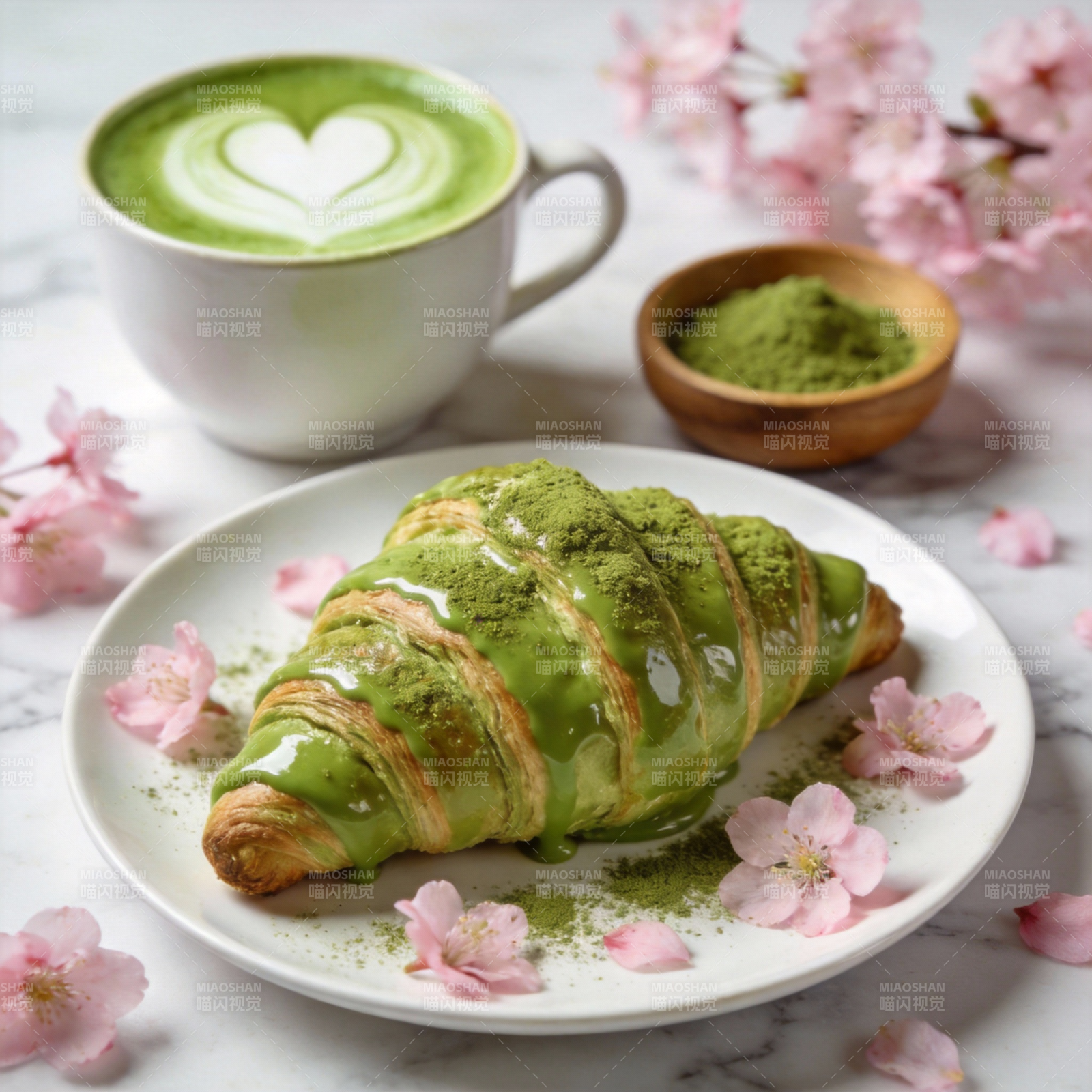 抹茶羊角面包图片