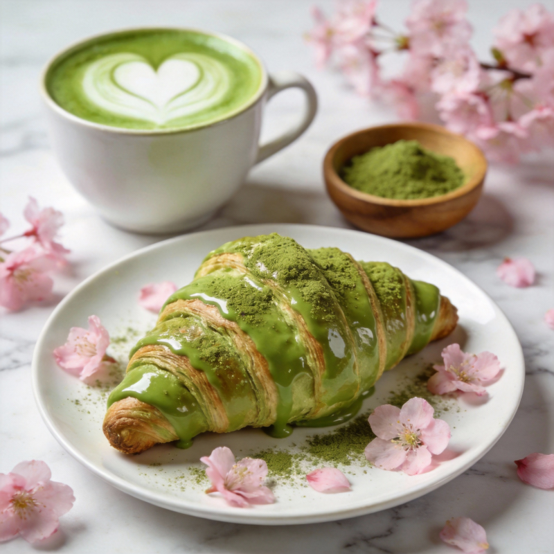 抹茶羊角面包图片