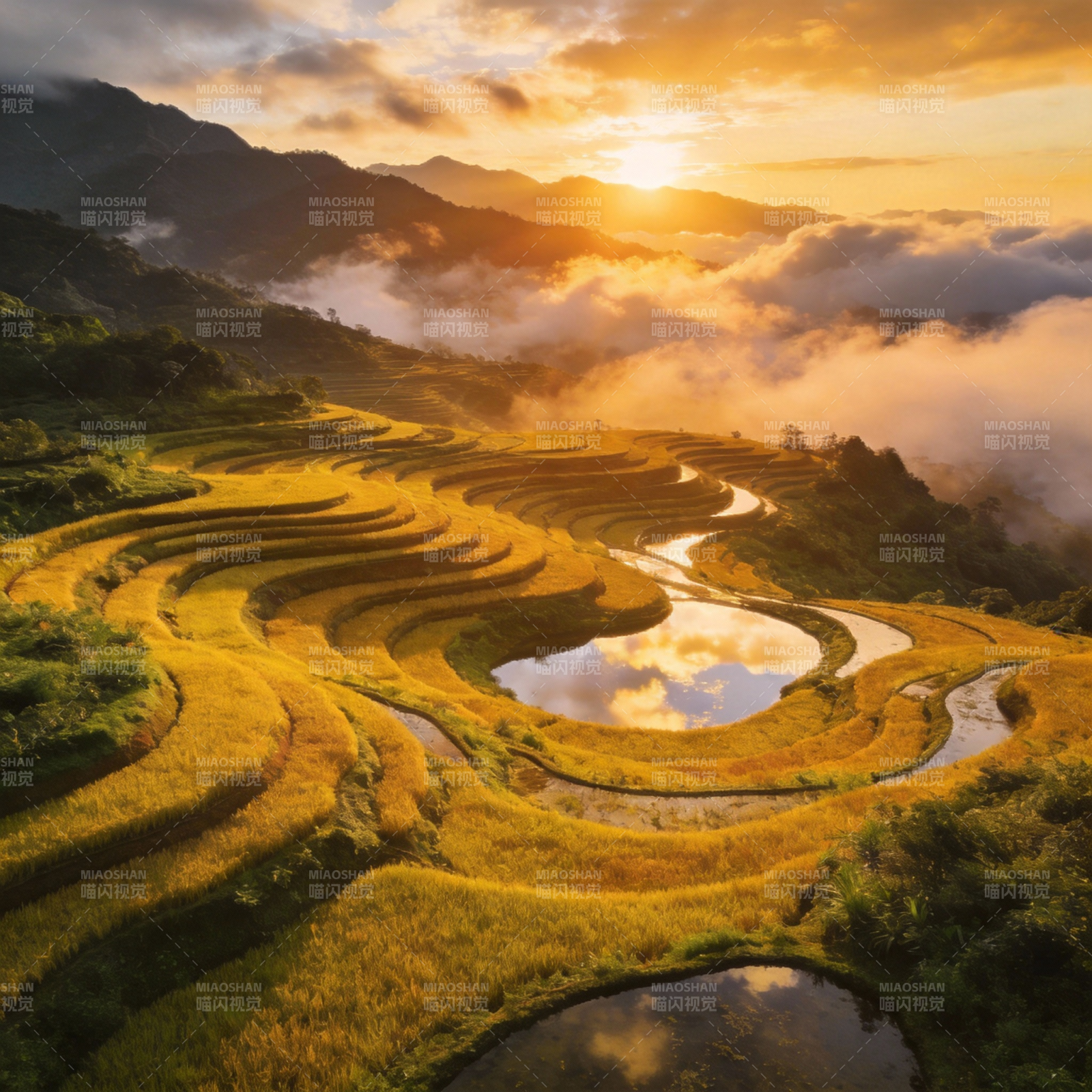 梯田晨曦图片