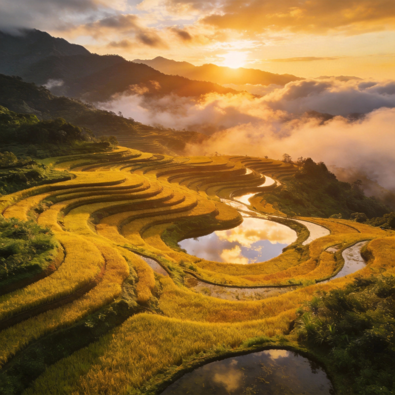 梯田晨曦图片