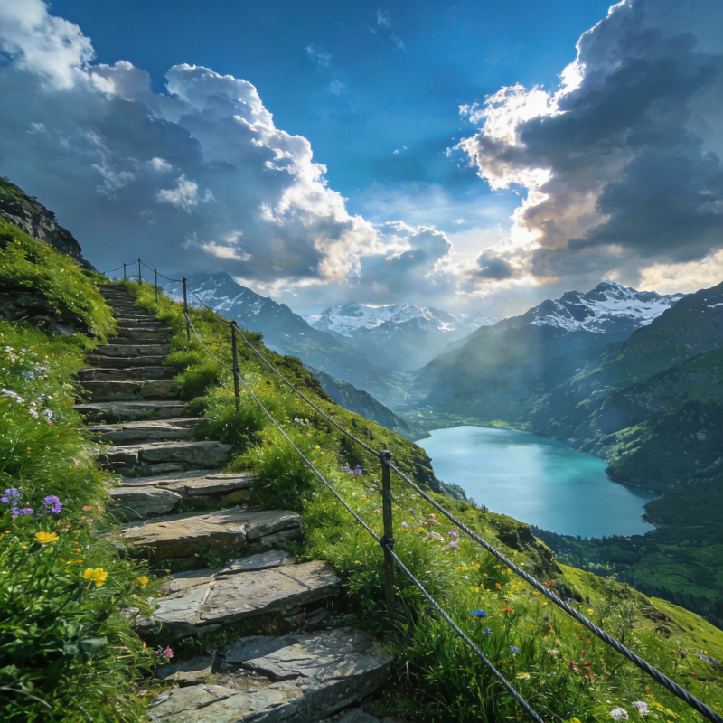 山径湖光云影图片