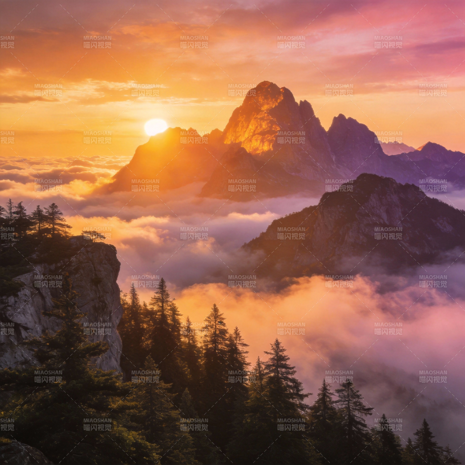 云海日出山巅图片