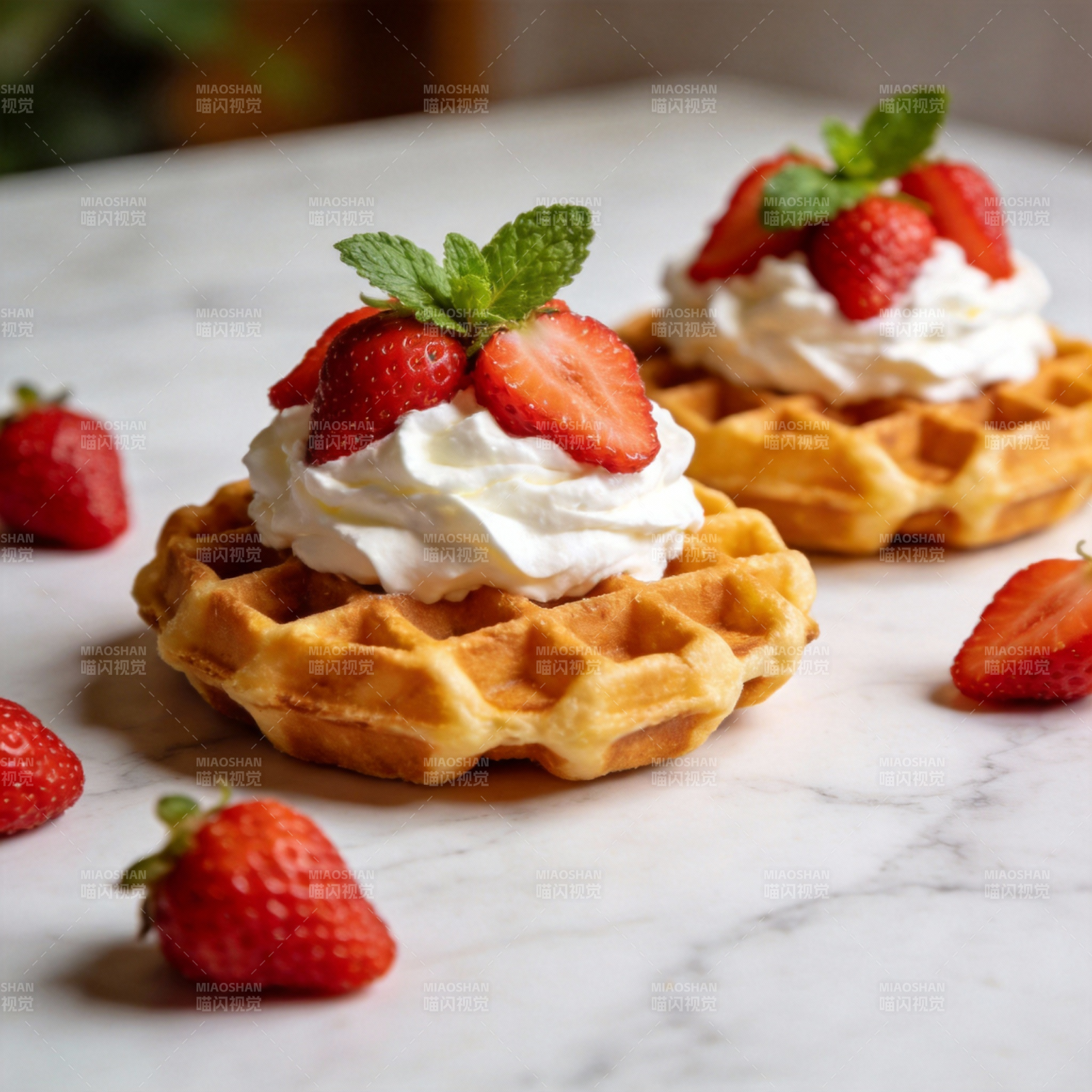 草莓奶油华夫饼图片