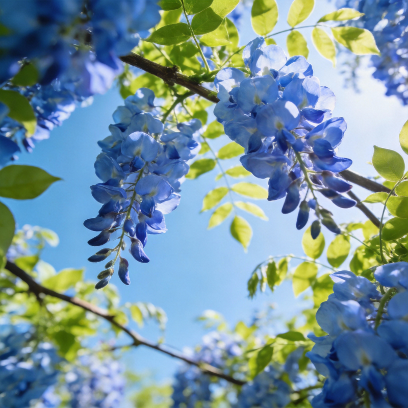 蓝花垂枝迎春光图片