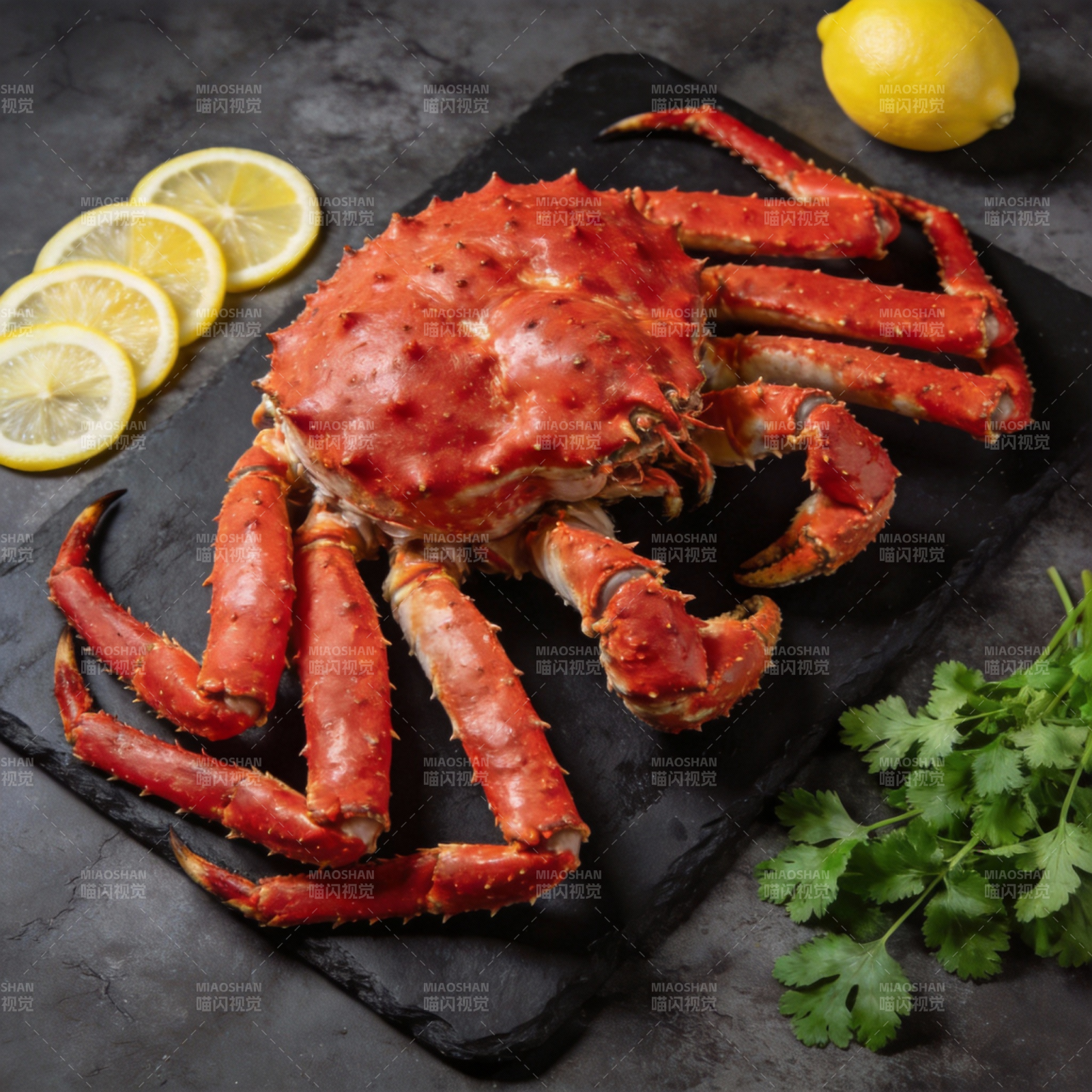 帝王蟹配柠檬香菜图片