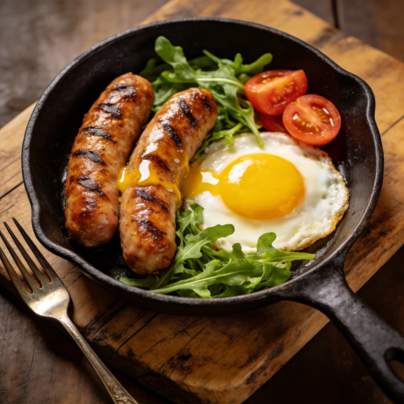 香肠煎蛋配蔬菜图片