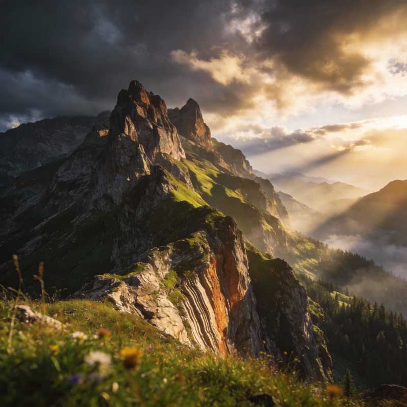 山巅晨光破云图片