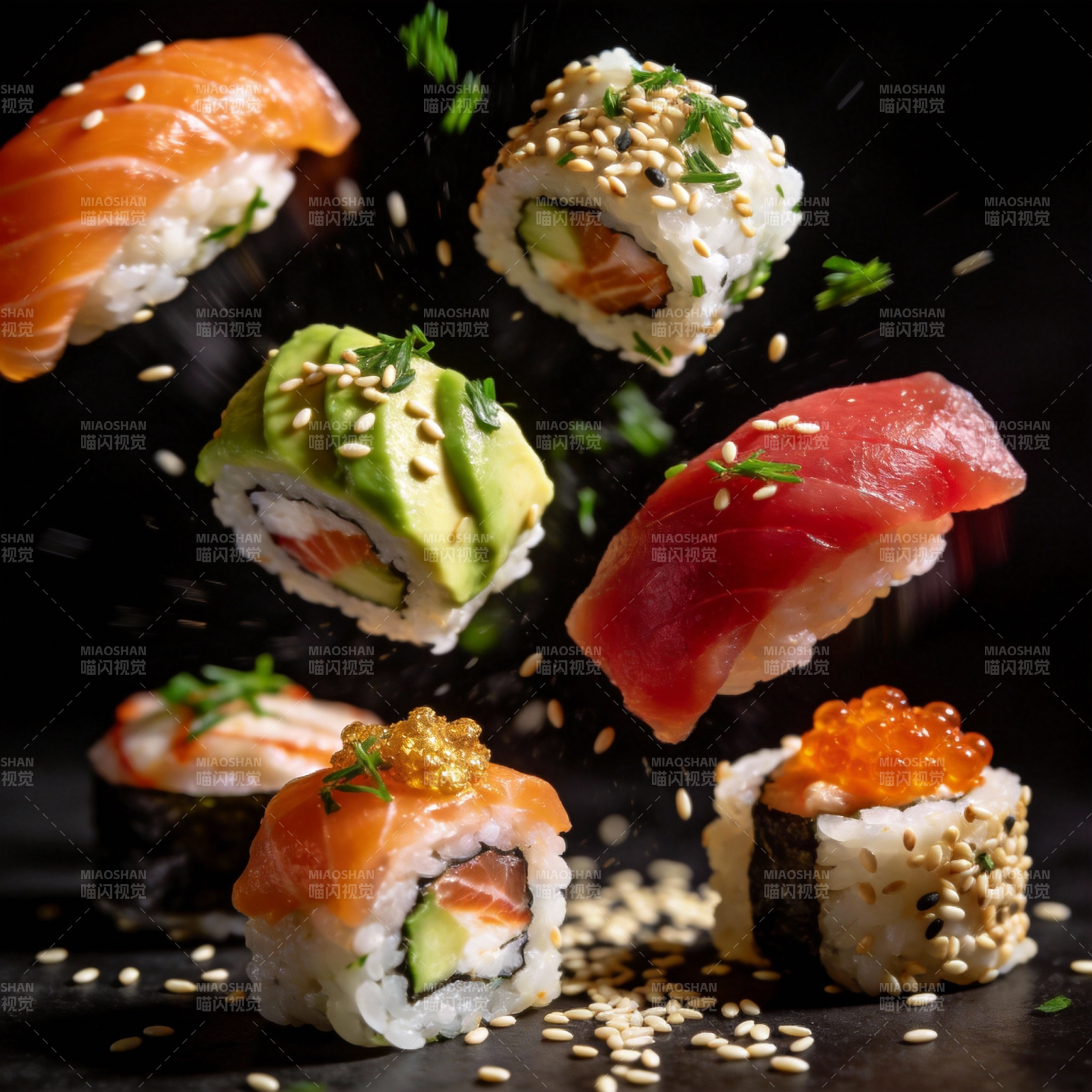 美味寿司飞舞图片