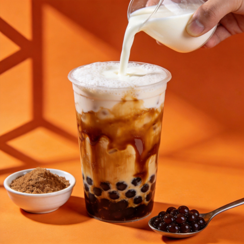 珍珠奶茶制作中图片