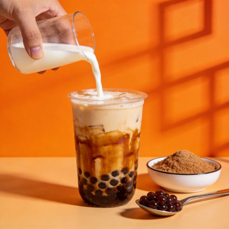 珍珠奶茶制作中图片