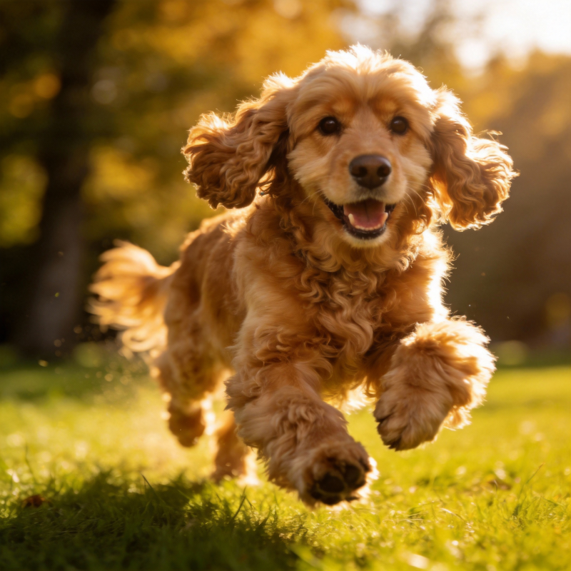 金毛犬奔跑在草地上图片