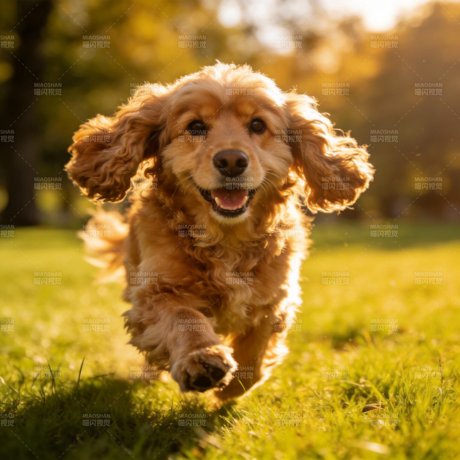 金毛奔跑在阳光下图片