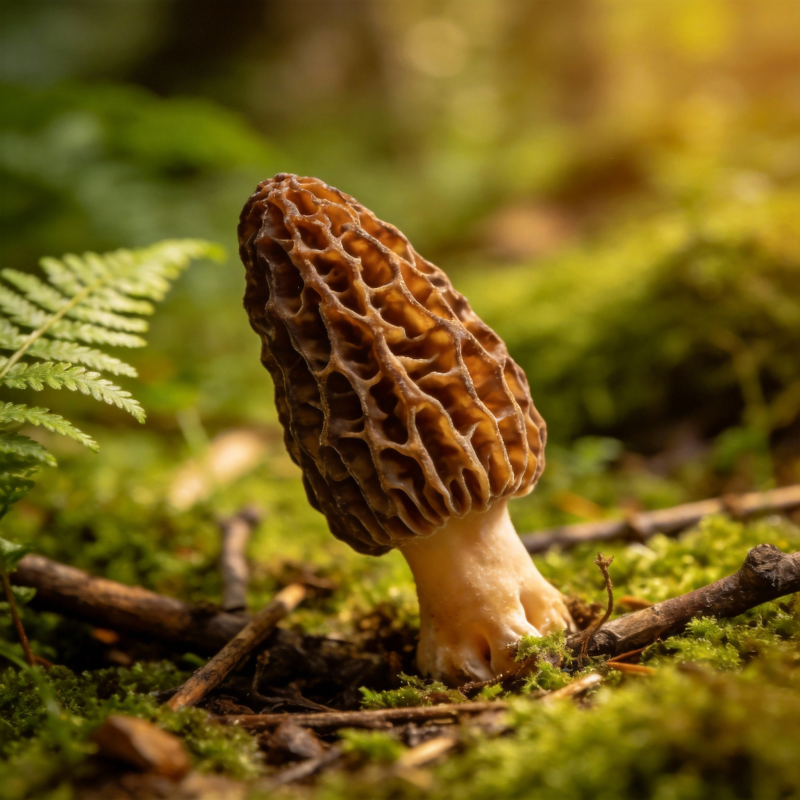 羊肚菌生长于林间图片