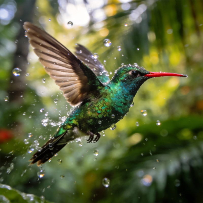 翠鸟振翅戏水珠图片