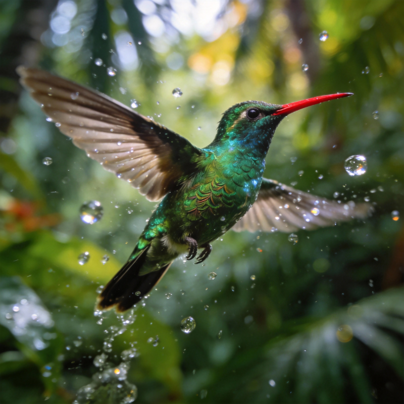 雨中蜂鸟飞翔图片