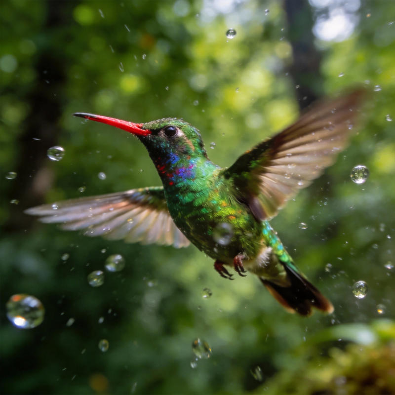 雨中蜂鸟飞翔图片