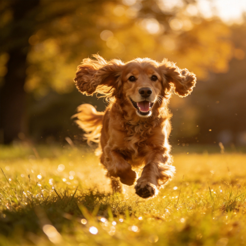 金毛奔跑在秋日草地上图片