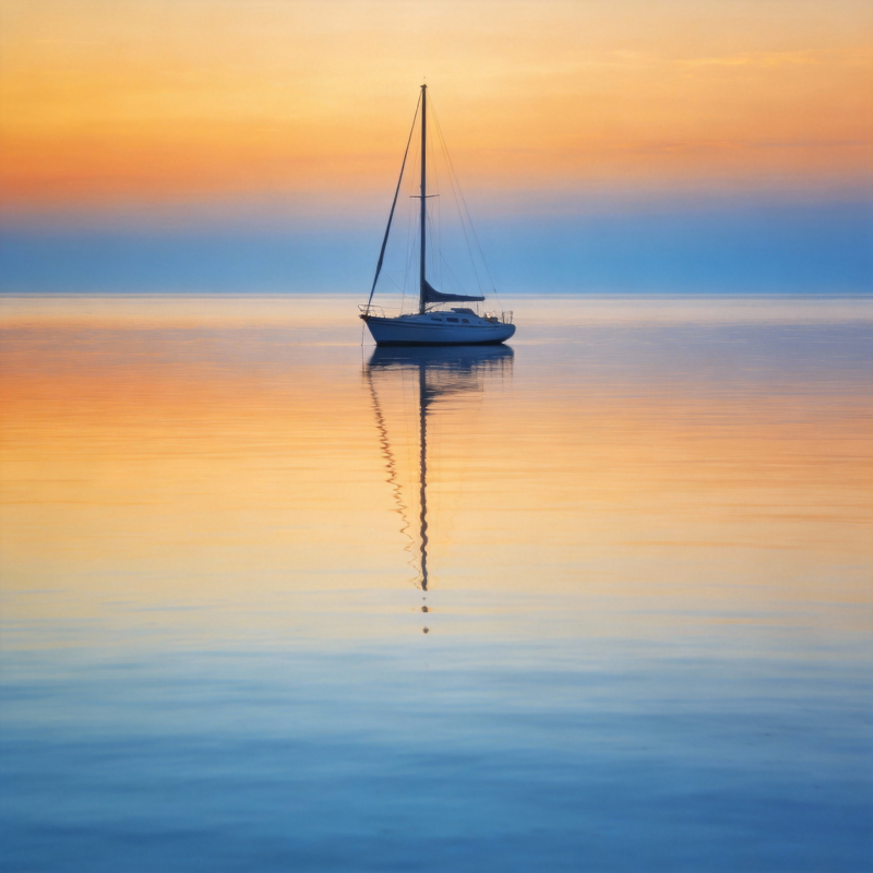 静谧海面孤帆影图片