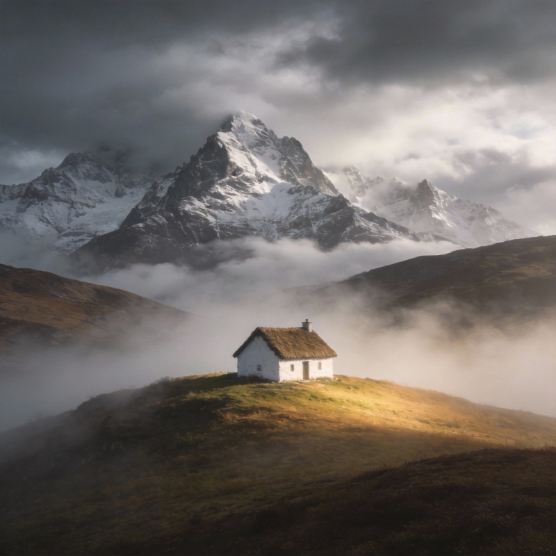 孤屋云海山巅图片