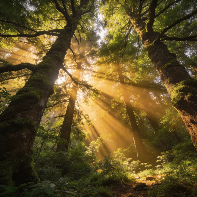 晨光穿透森林图片
