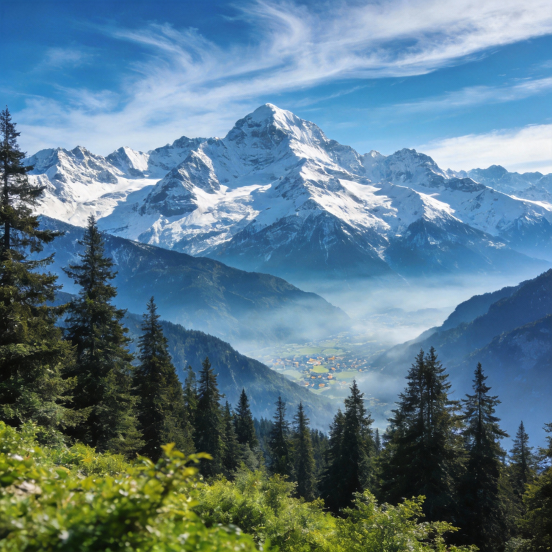 雪山之巅 云雾缭绕图片