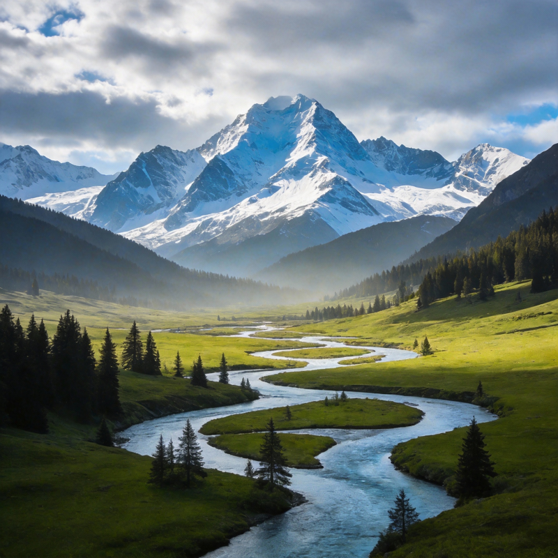 雪山溪谷风光图片