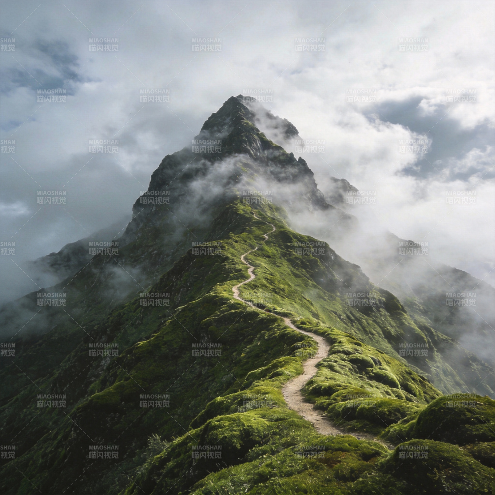 云雾缭绕的山径图片