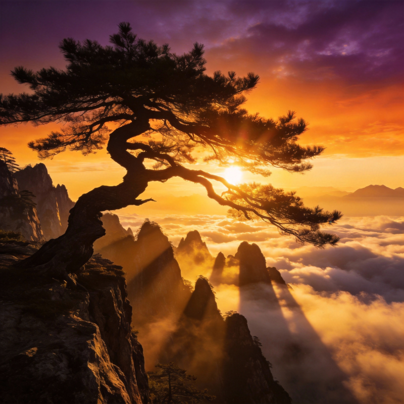 云海松影日出图片