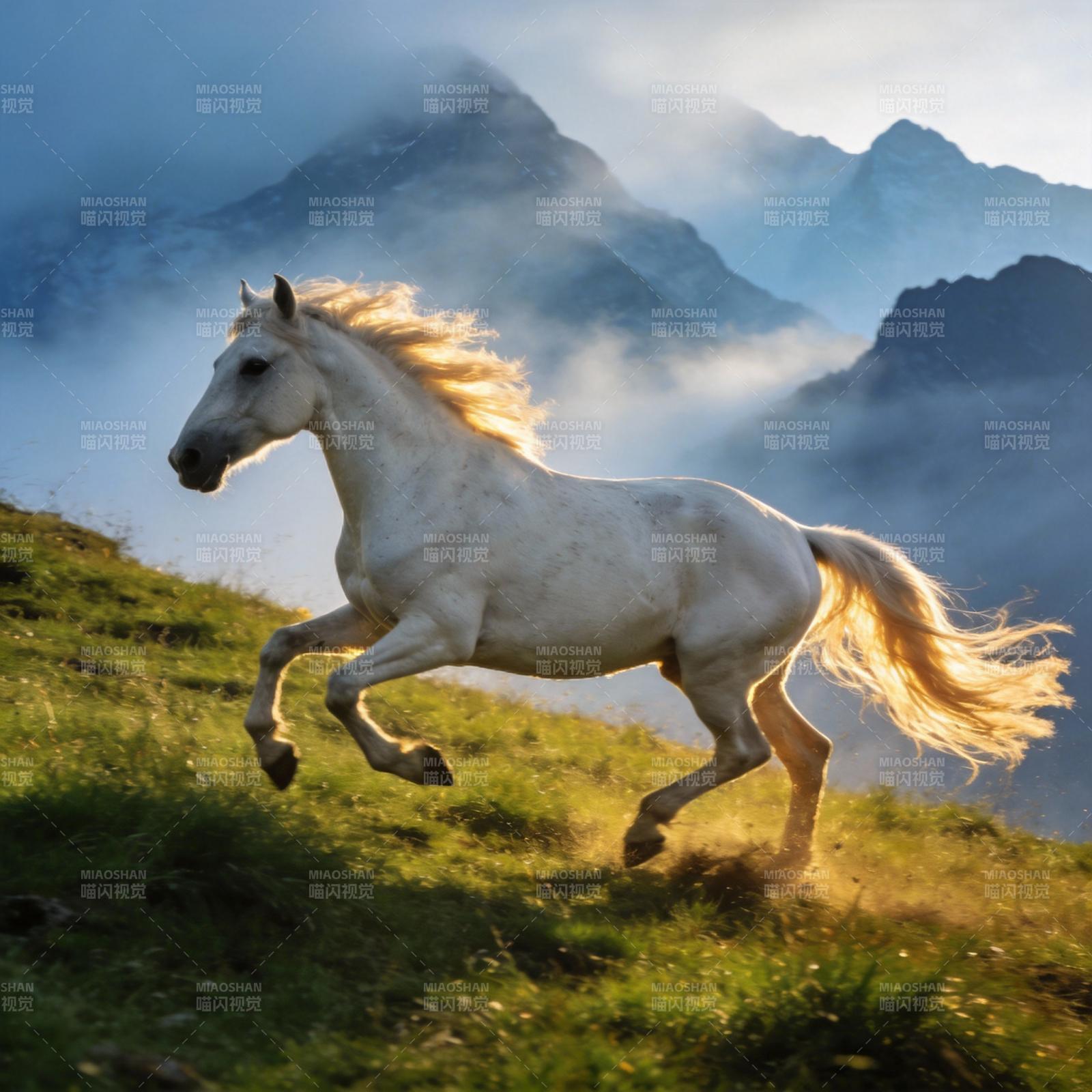 白马奔腾山间图片