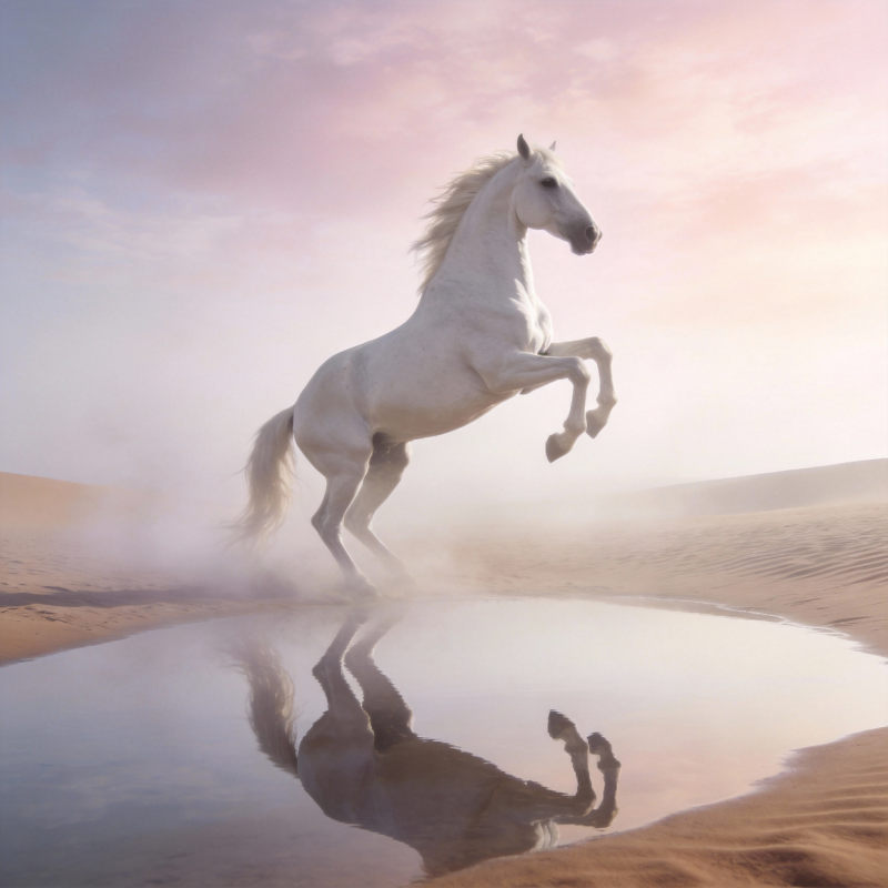 沙漠白驹跃水影图片
