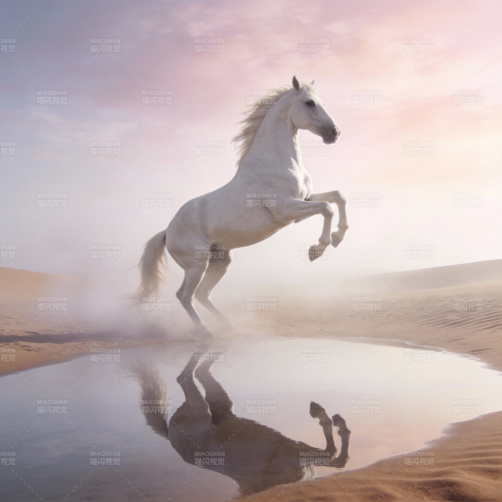 沙漠白驹跃水影图片