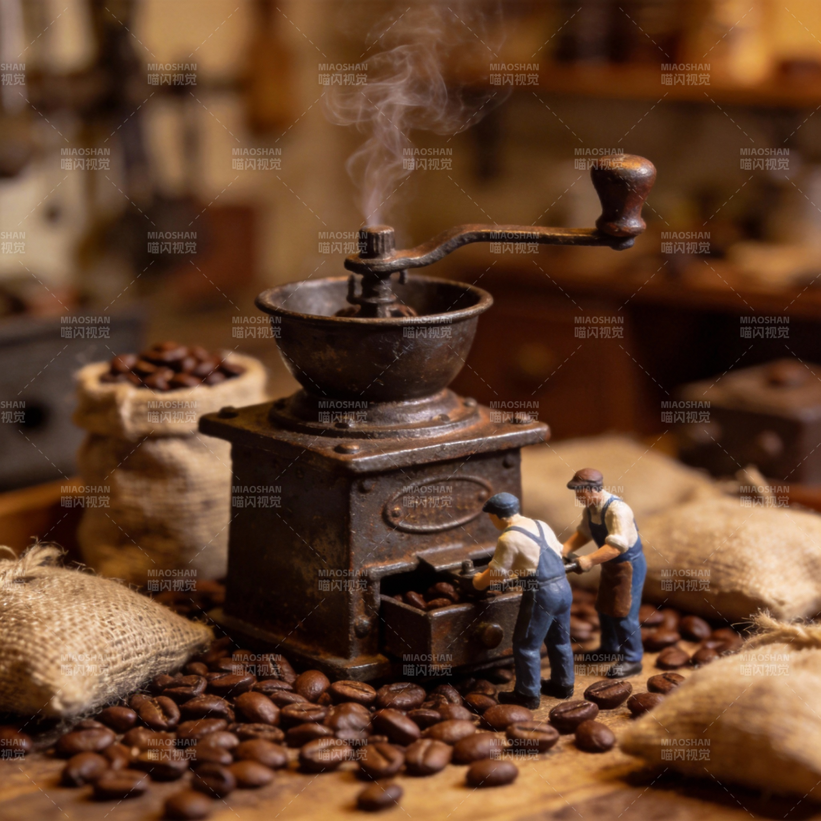 咖啡豆研磨场景图片